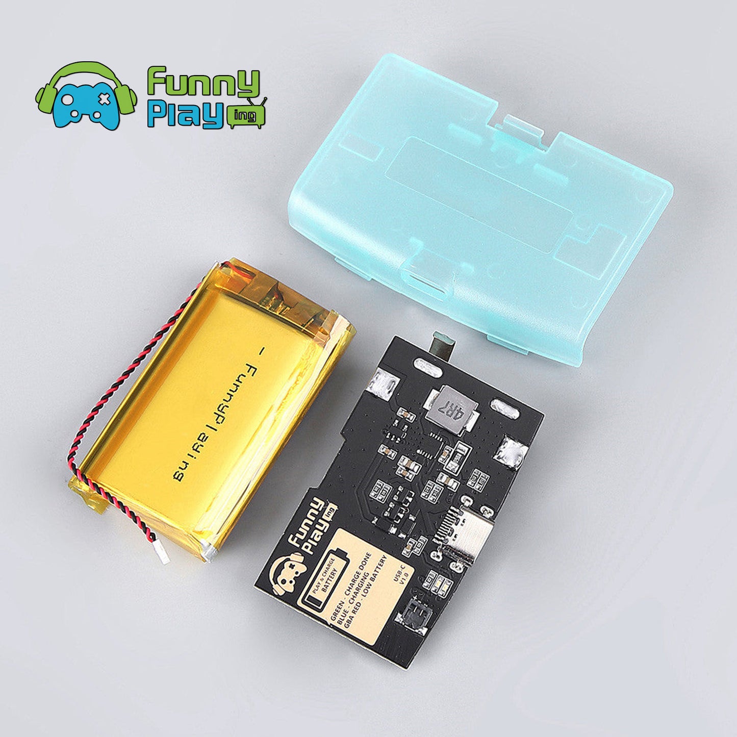 FunnyPlaying GBA Li-Ion Akku USB-C Modul mit Batteriedeckel GameBoy Advance