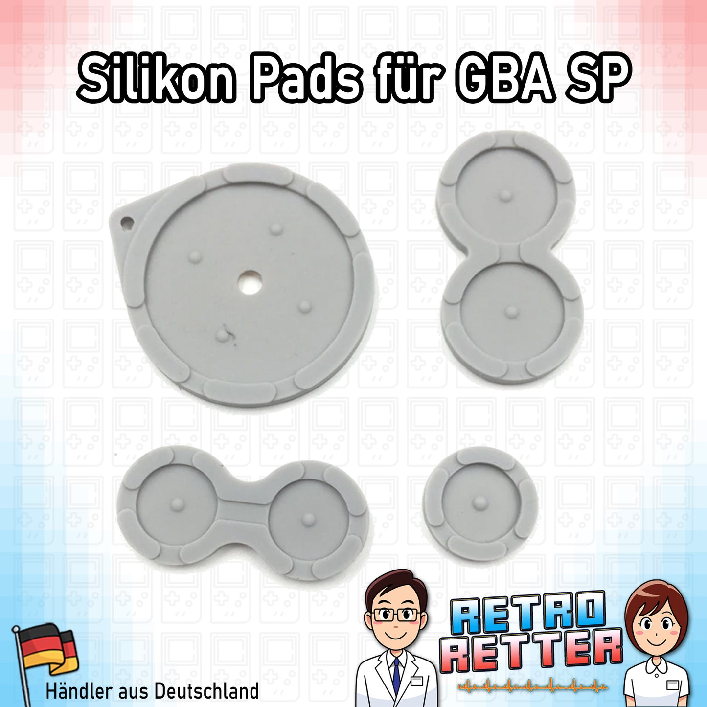 Set mit 3x Silikon Tastengummis für einen Game Boy Advance SP (GBU SP) Farbe: Grau