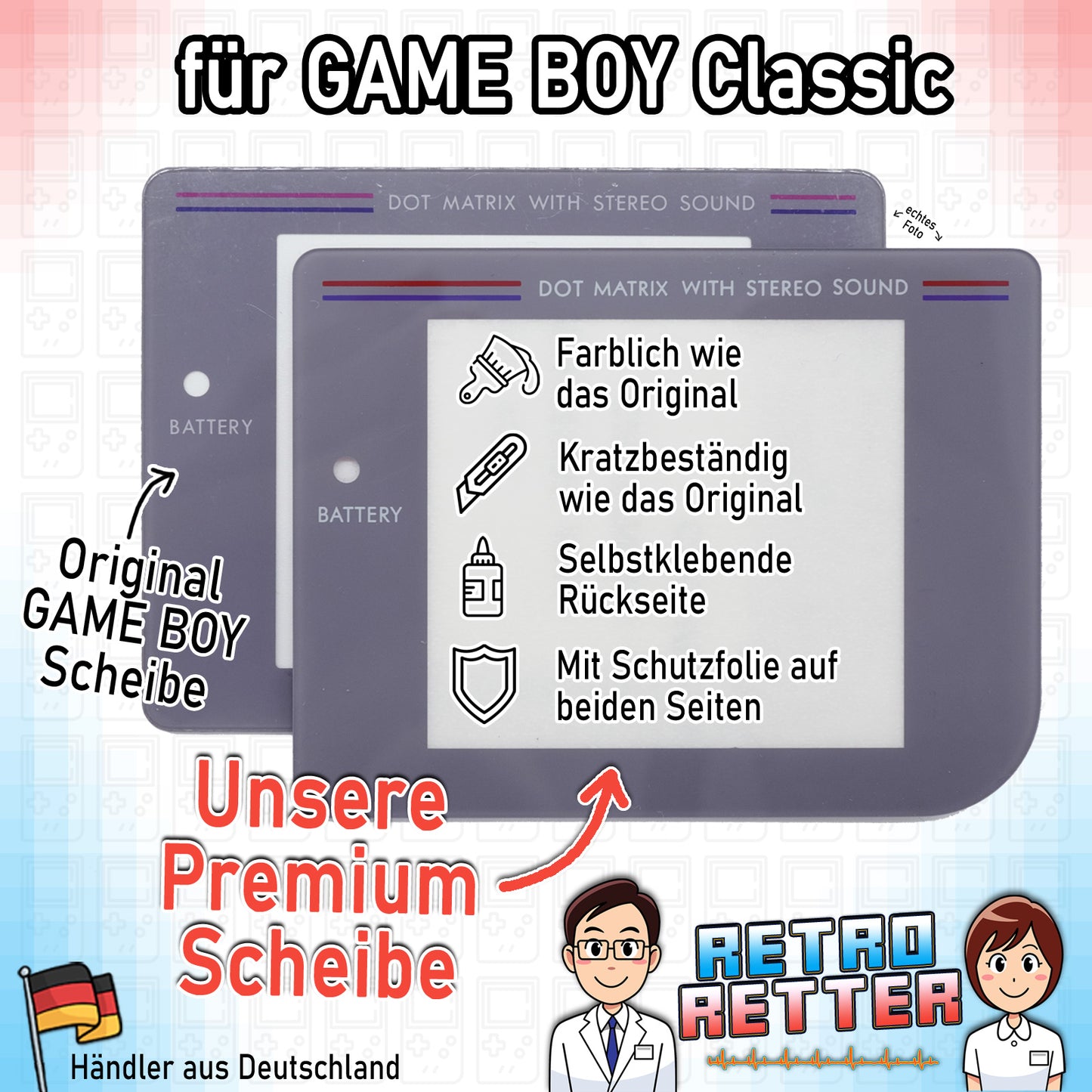 Display Ersatzscheibe für den GAME BOY Classic