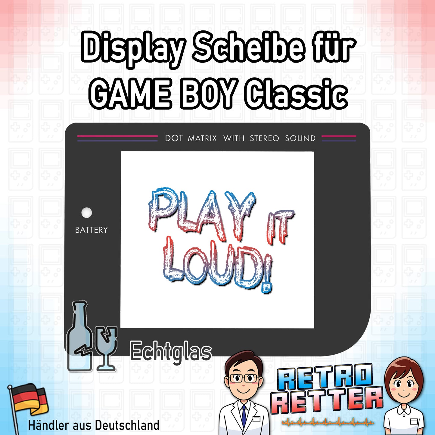 Ersatz Front Displayscheibe für den GAME BOY Classic - NEU Farbe: Schwarz
