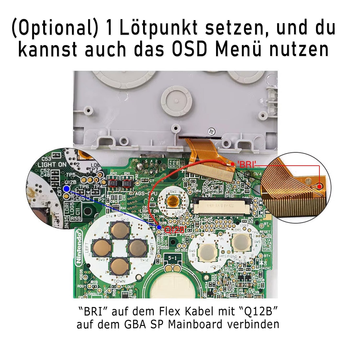 HISPEEDIDO GBA SP Laminated IPS Display Drop In Set V5 mit OSD für GameBoy Advance SP