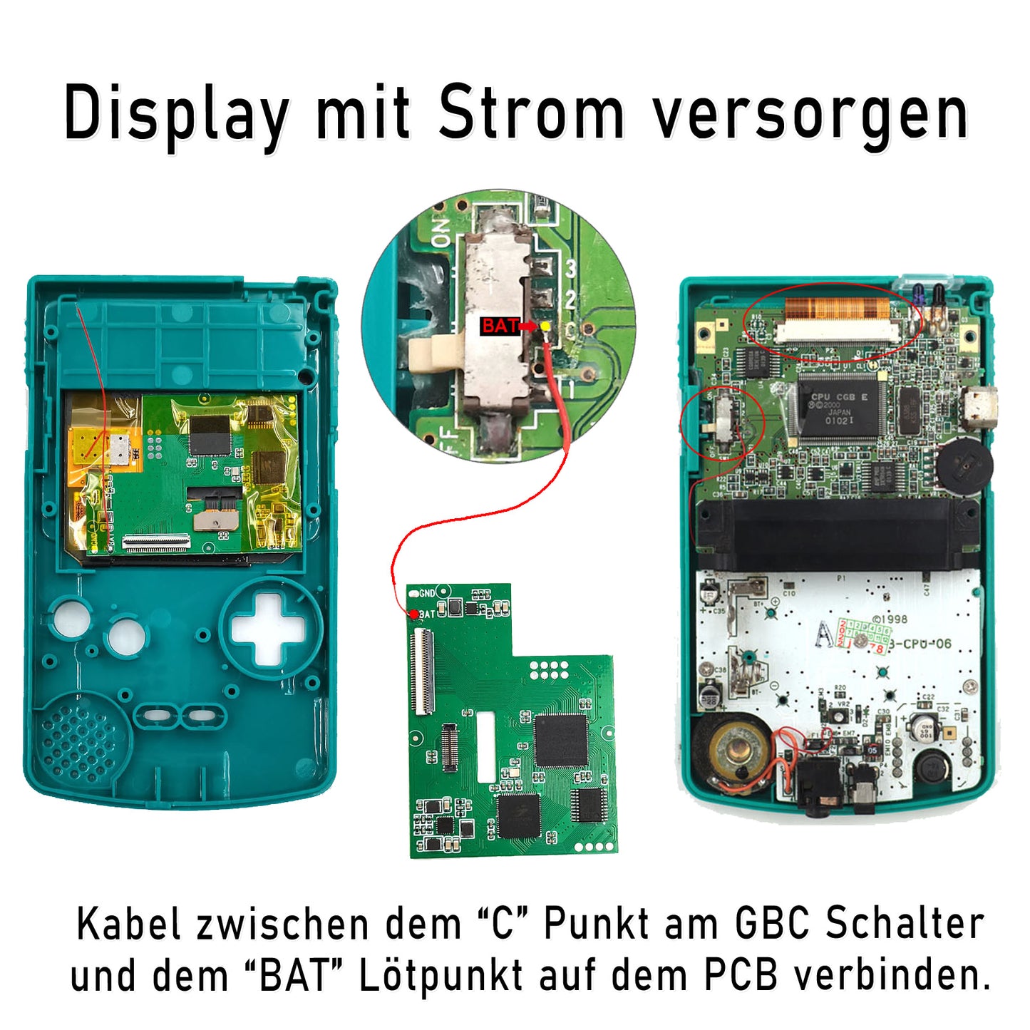 HISPEEDIDO GBC Laminated Q10 AMOLED Set mit OSD und XXL Display für GameBoy Color