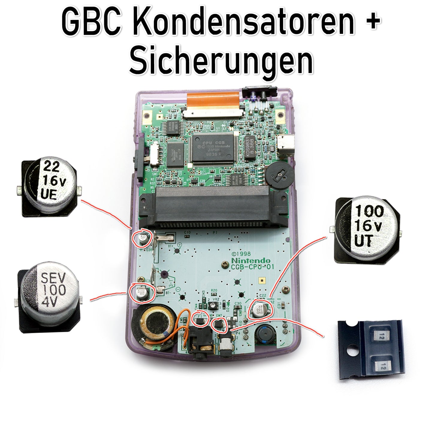 #ReCapKing Sicherungen & Kondensatoren Set für GAME BOY Color Platine