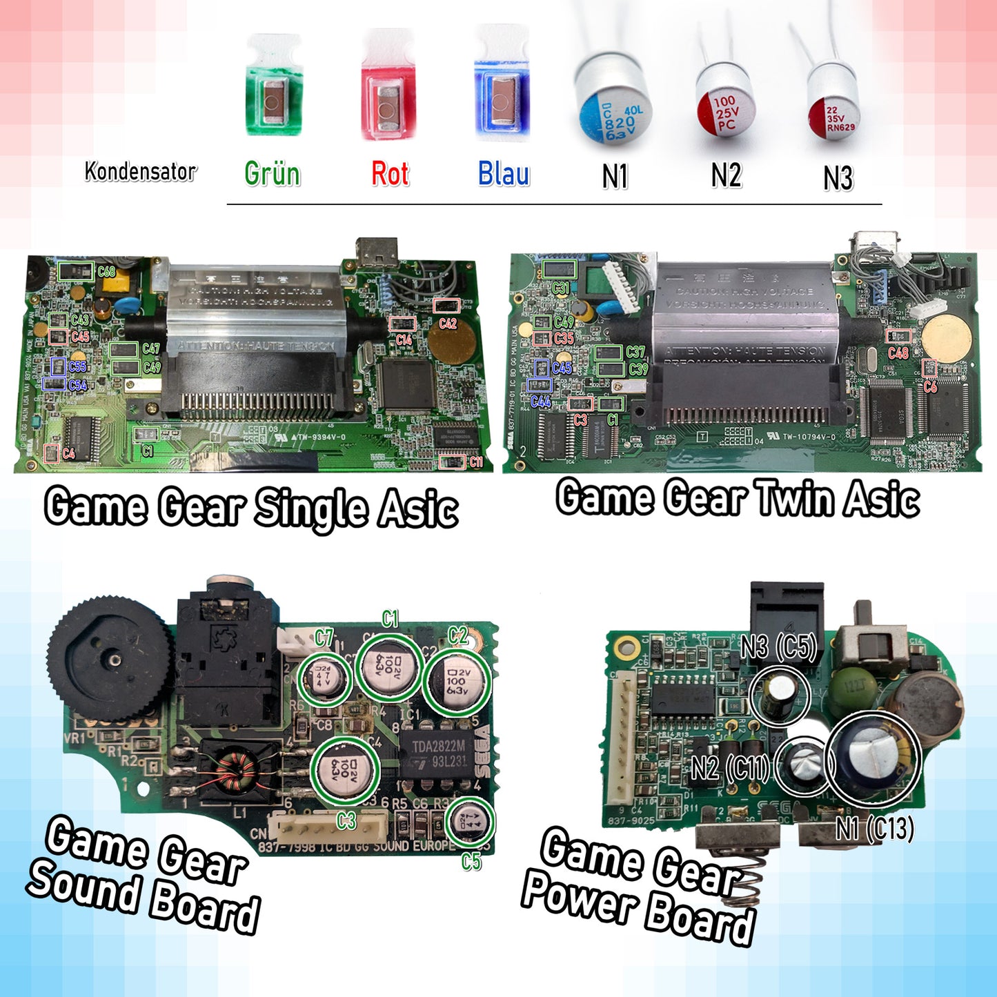 #ReCapKing Easy Fix Keramik-Kondensatoren - Sega Game Gear Komplett Set -