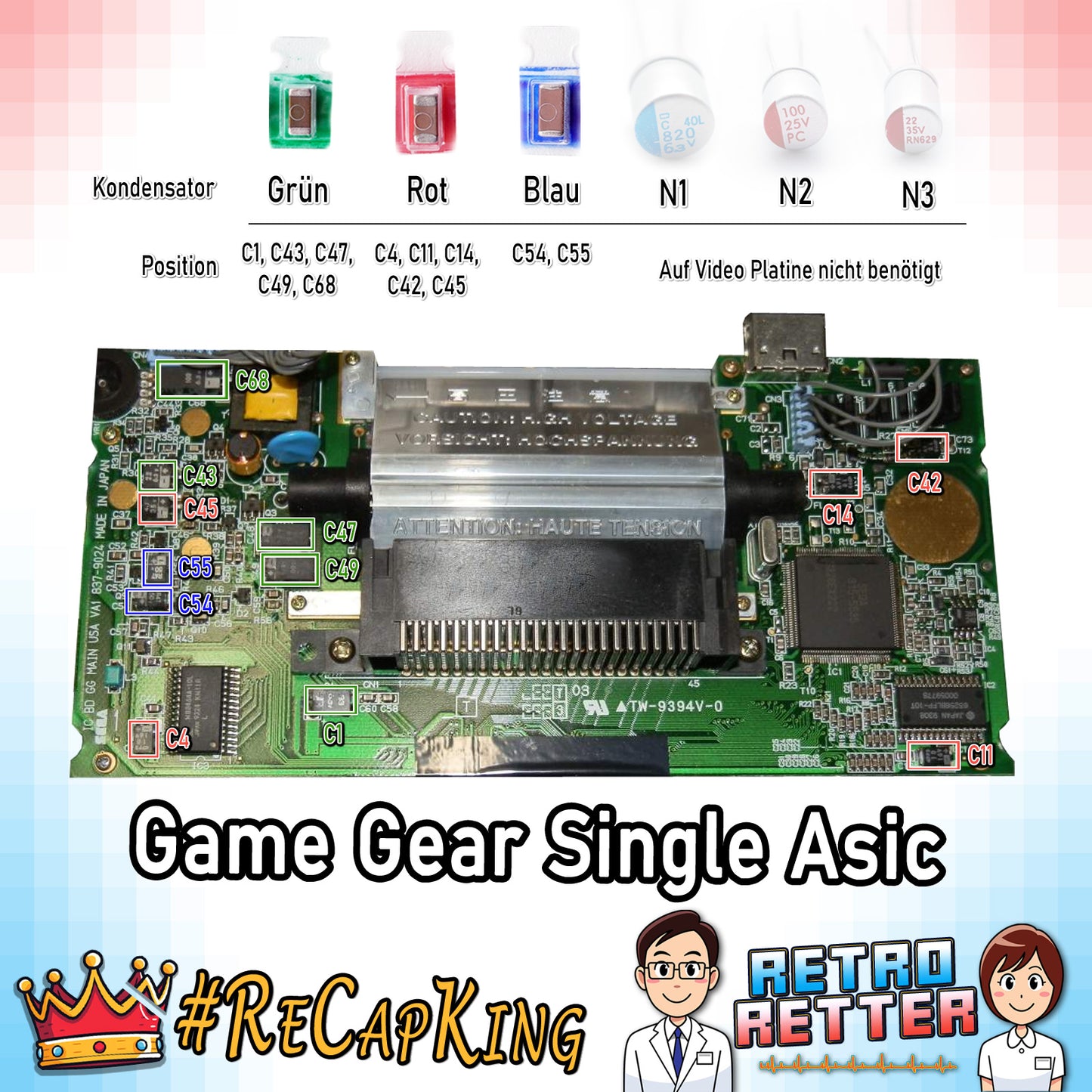#ReCapKing Easy Fix Keramik-Kondensatoren - Sega Game Gear Komplett Set -