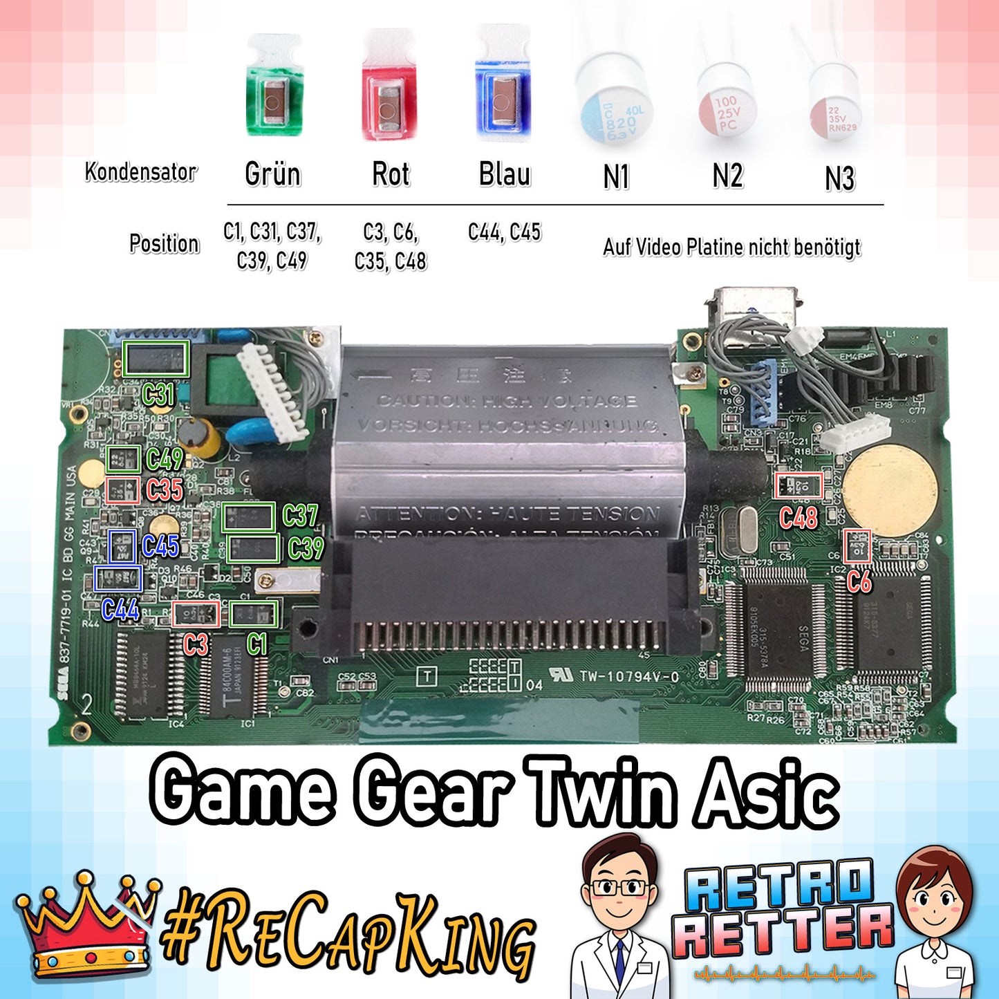 #ReCapKing Easy Fix Keramik-Kondensatoren - Sega Game Gear Komplett Set -