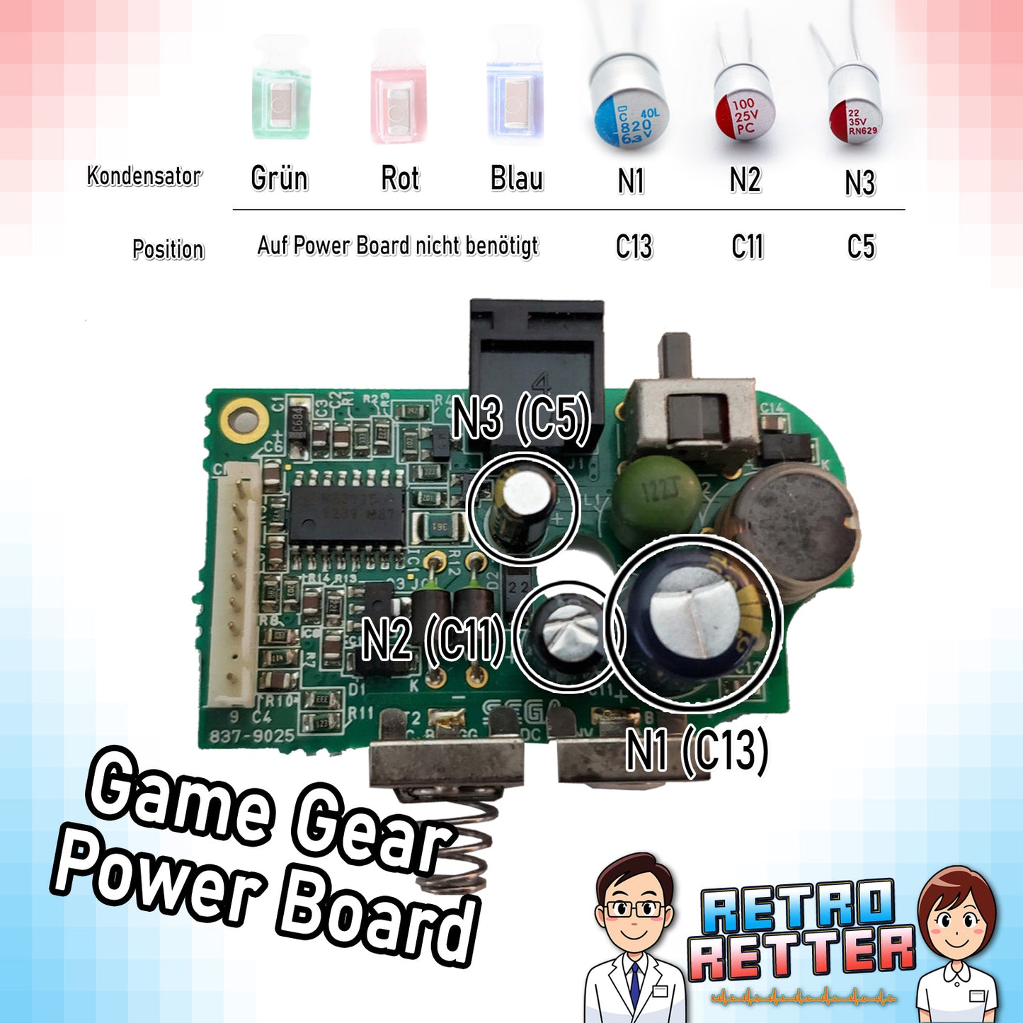 #ReCapKing Easy Fix Keramik-Kondensatoren - Sega Game Gear Komplett Set -