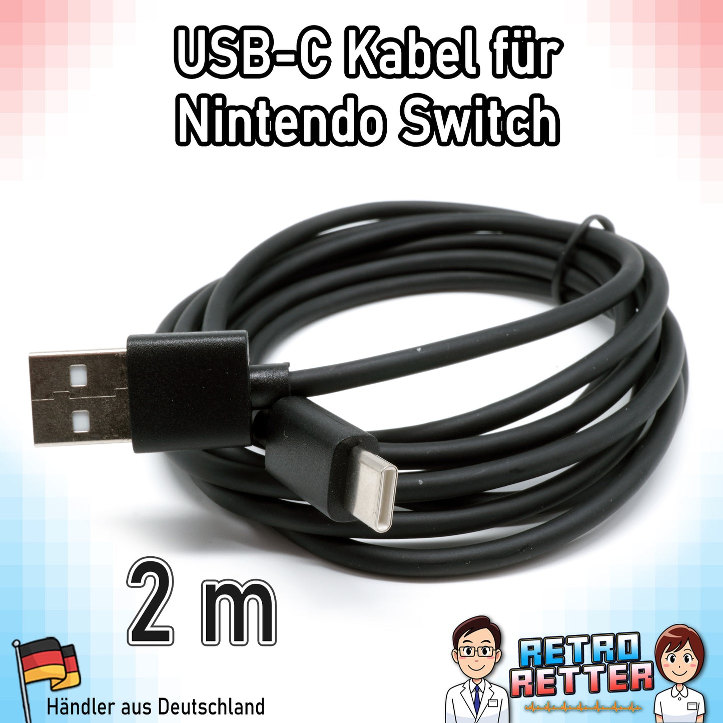 2m USB-C Ladekabel für Nintendo Switch & Pro Controller