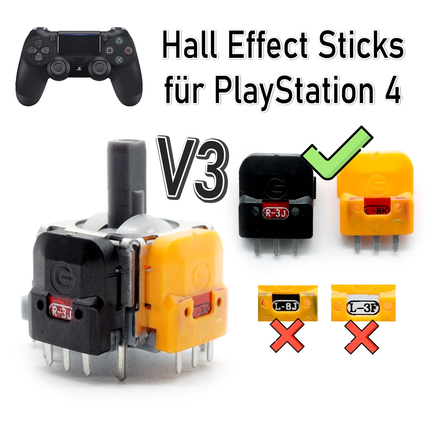 2x Hall Effect V3 Magnet Analog-Stick für PS4 Controller - Behebt Stick Drift dauerhaft dank Magnet Sensor -