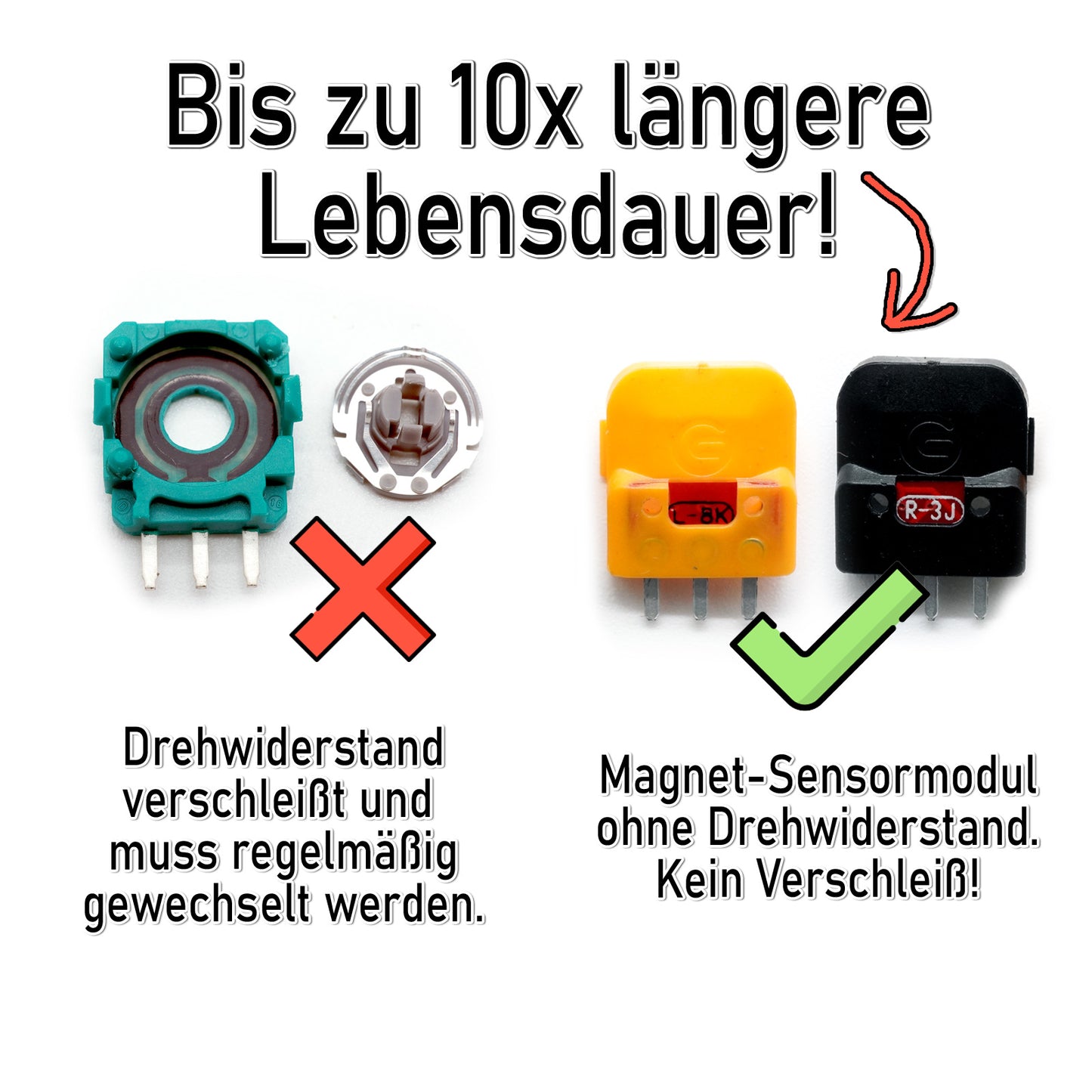 2x Hall Effect V3 Magnet Analog-Stick für Xbox One Controller - Behebt Stick Drift dauerhaft dank Magnet Sensor -