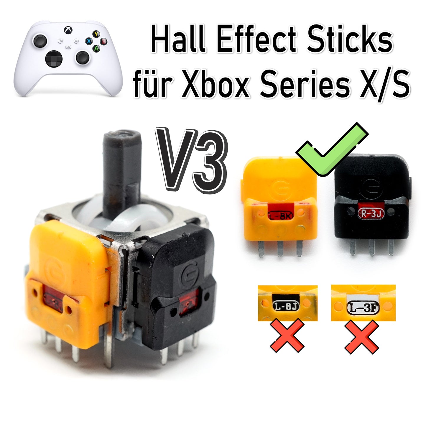2x Hall Effect V3 Magnet Analog-Stick für Xbox Series X/S Controller - Behebt Stick Drift dauerhaft dank Magnet Sensor -