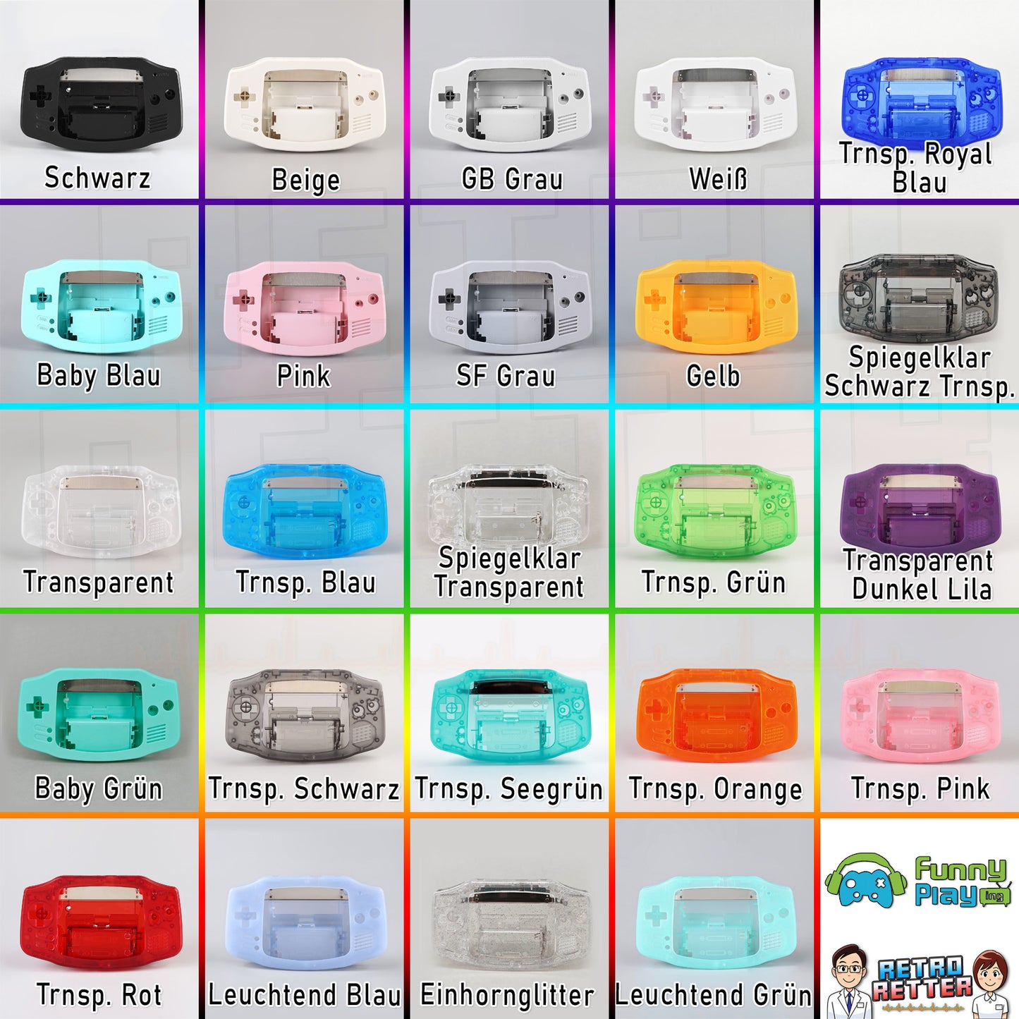 FunnyPlaying GBA IPS M2 Laminated Set + Gehäuse GAME BOY Advance