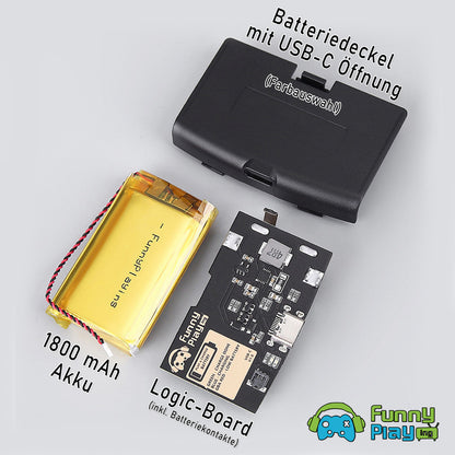 FunnyPlaying GBA Li-Ion Akku USB-C Modul mit Batteriedeckel GameBoy Advance