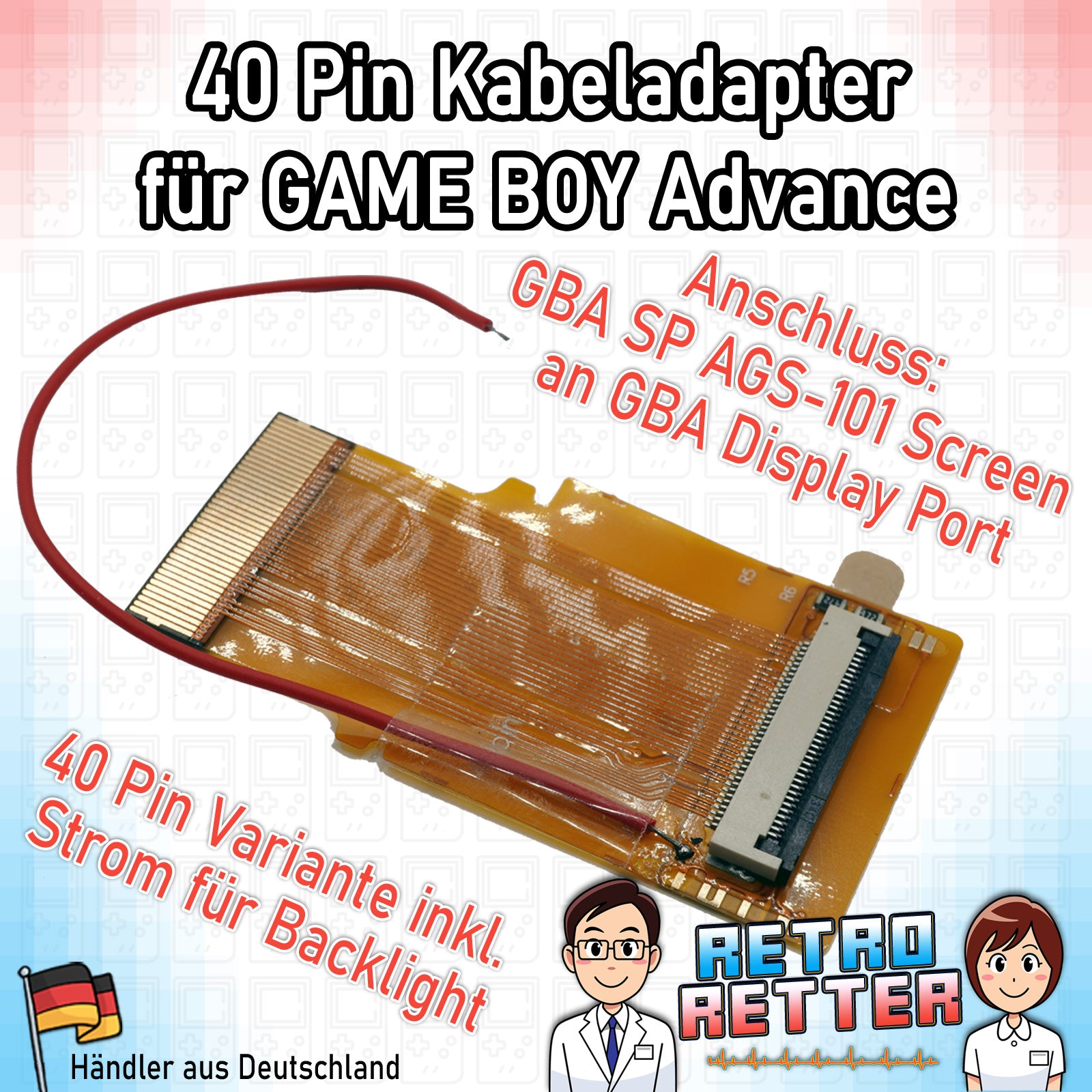 GBA SP Adapter für Hintergrundbeleuchtung – 40 Pin Version – RetroRetter.de