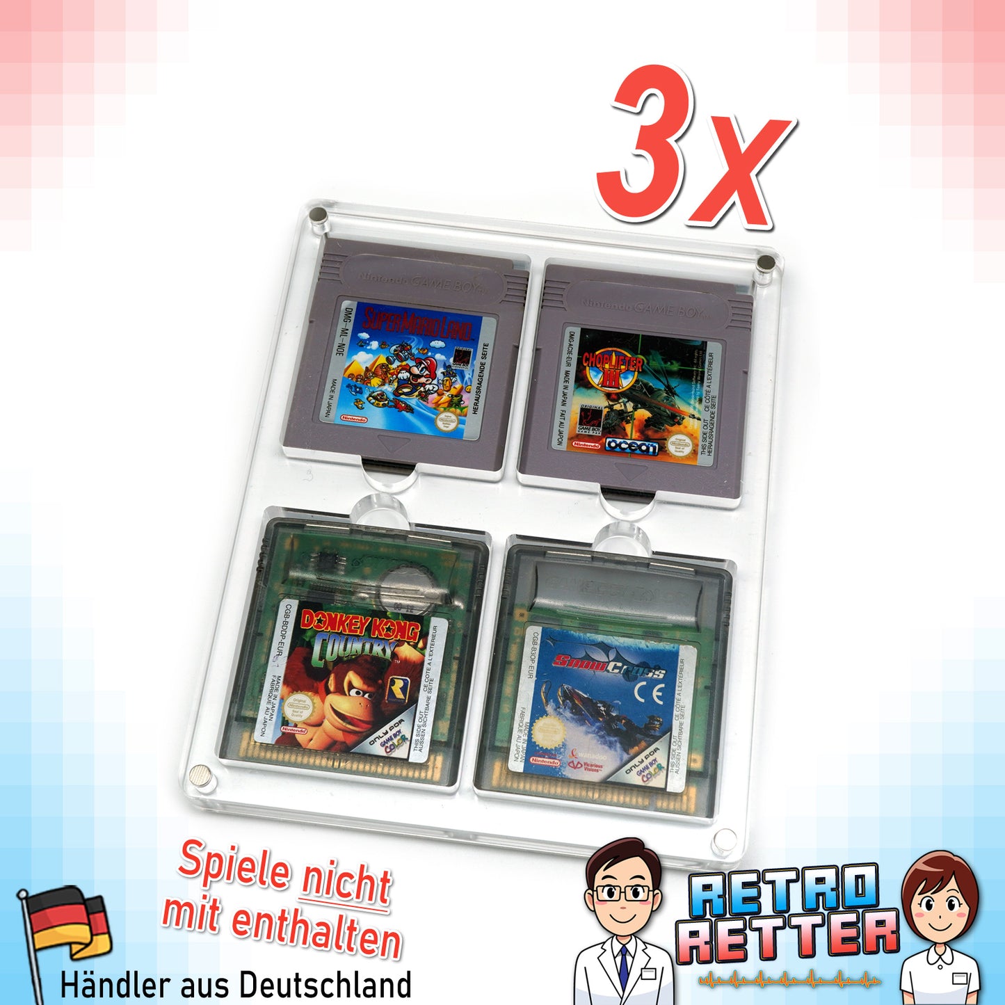 GAME BOY Acryl Spiele Modul Case 4-Fach