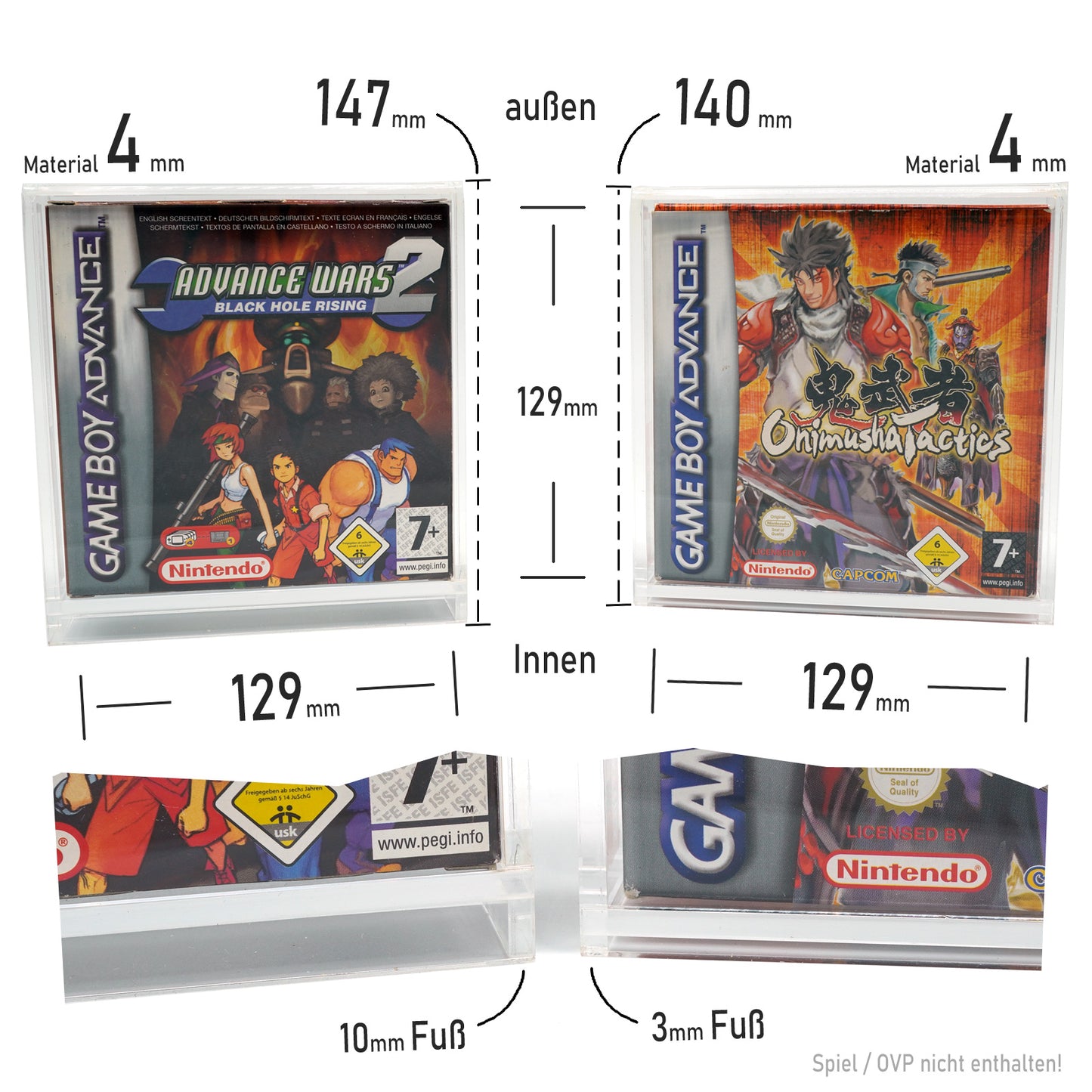 Acryl Case mit/ohne Standfuß für GAME BOY Spiele OVP (GB Classic, GBC, GBA)