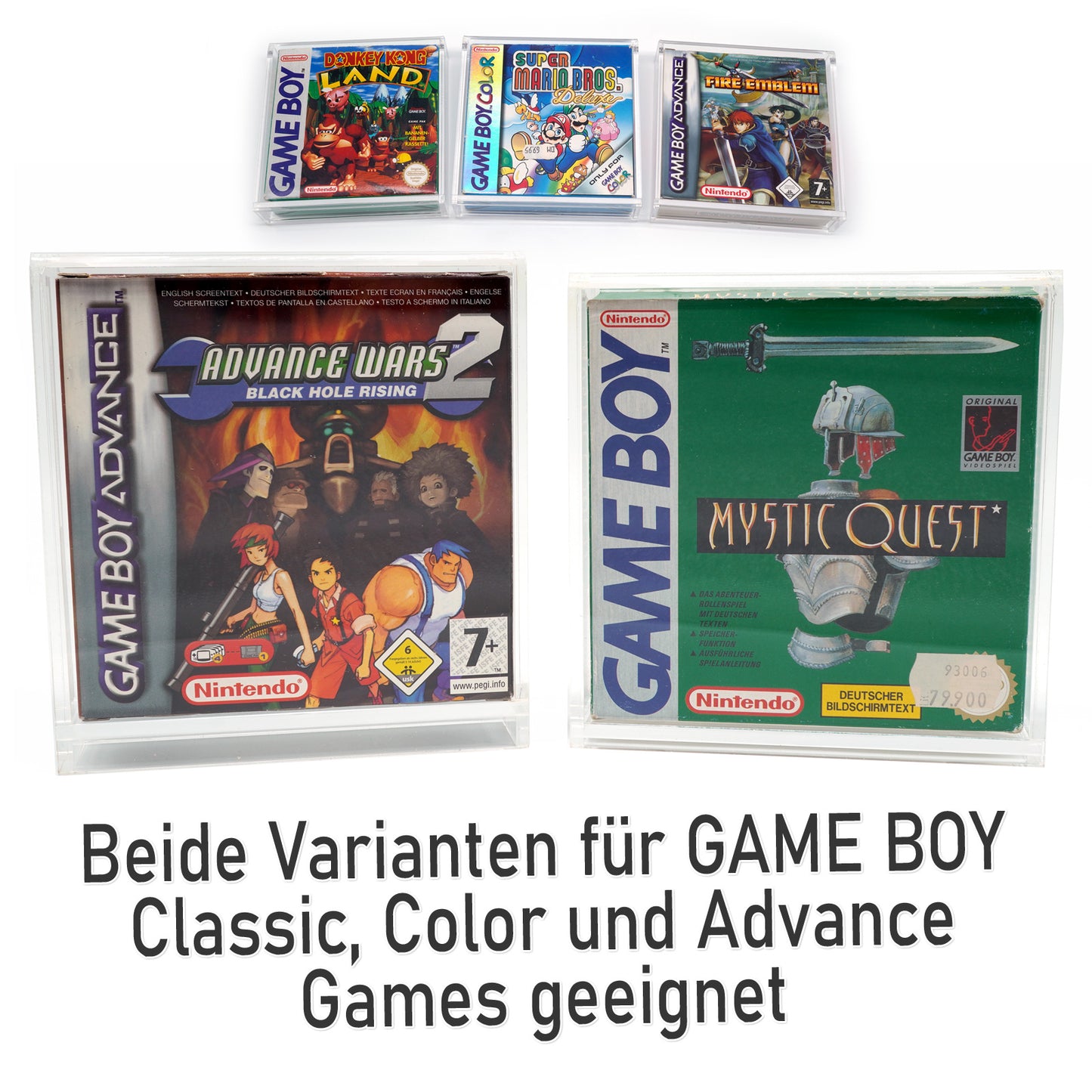 Acryl Case mit/ohne Standfuß für GAME BOY Spiele OVP (GB Classic, GBC, GBA)