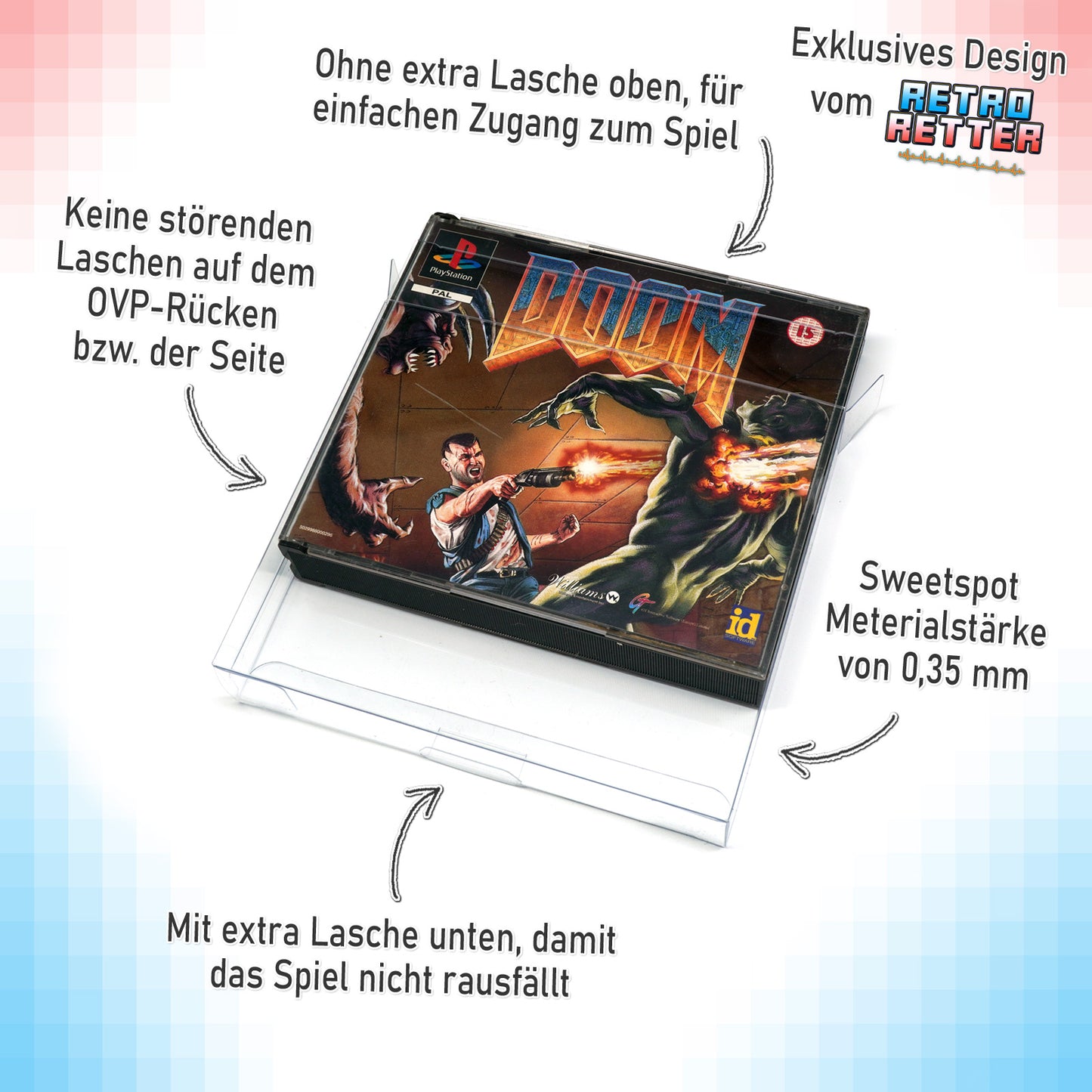 PS1 Doppel / Multi CD Spiele Schutzhüllen Exklusives RetroRetter V2 Design!