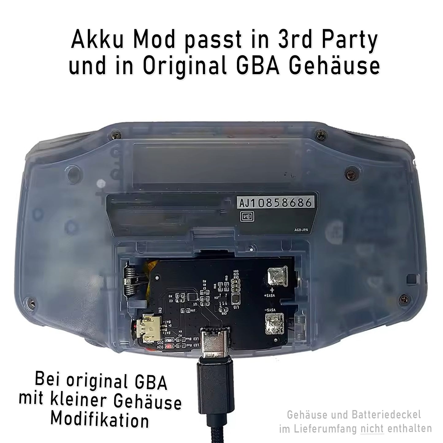 HISPEEDIDO GBA Akku USB-C Mod mit 1800 mAh für GameBoy Advance