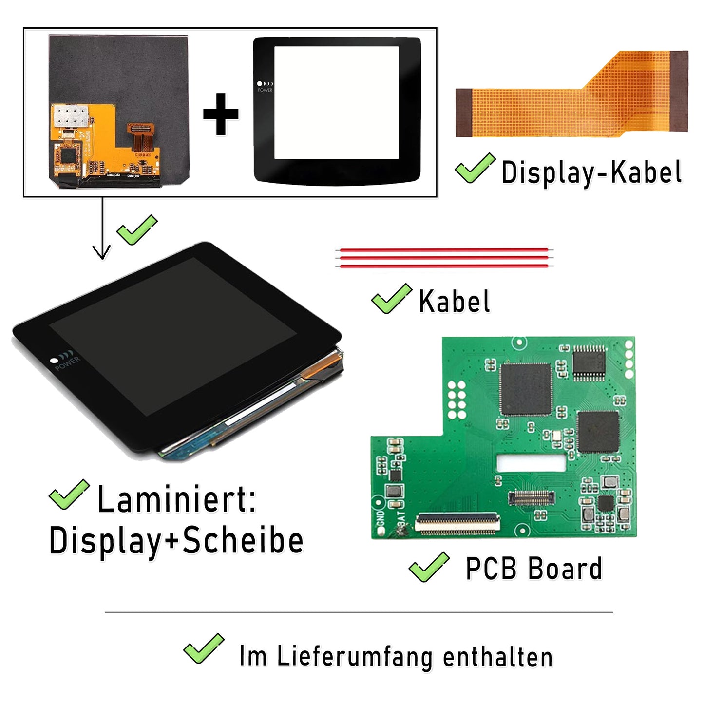 HISPEEDIDO GBC Laminated Q10 AMOLED Set mit OSD und XXL Display für GameBoy Color