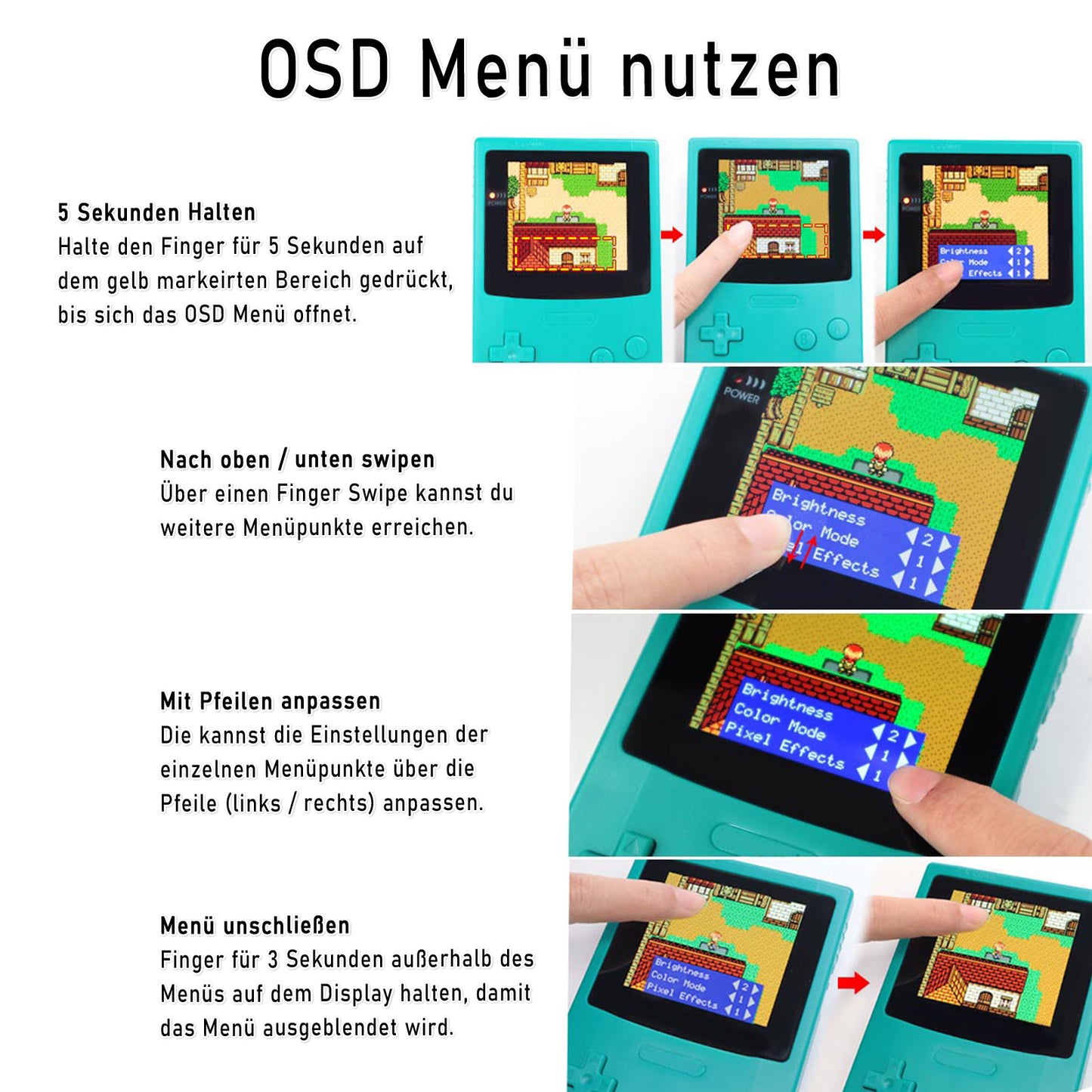 HISPEEDIDO GBC Laminated Q10 AMOLED Set mit OSD und XXL Display für GameBoy Color