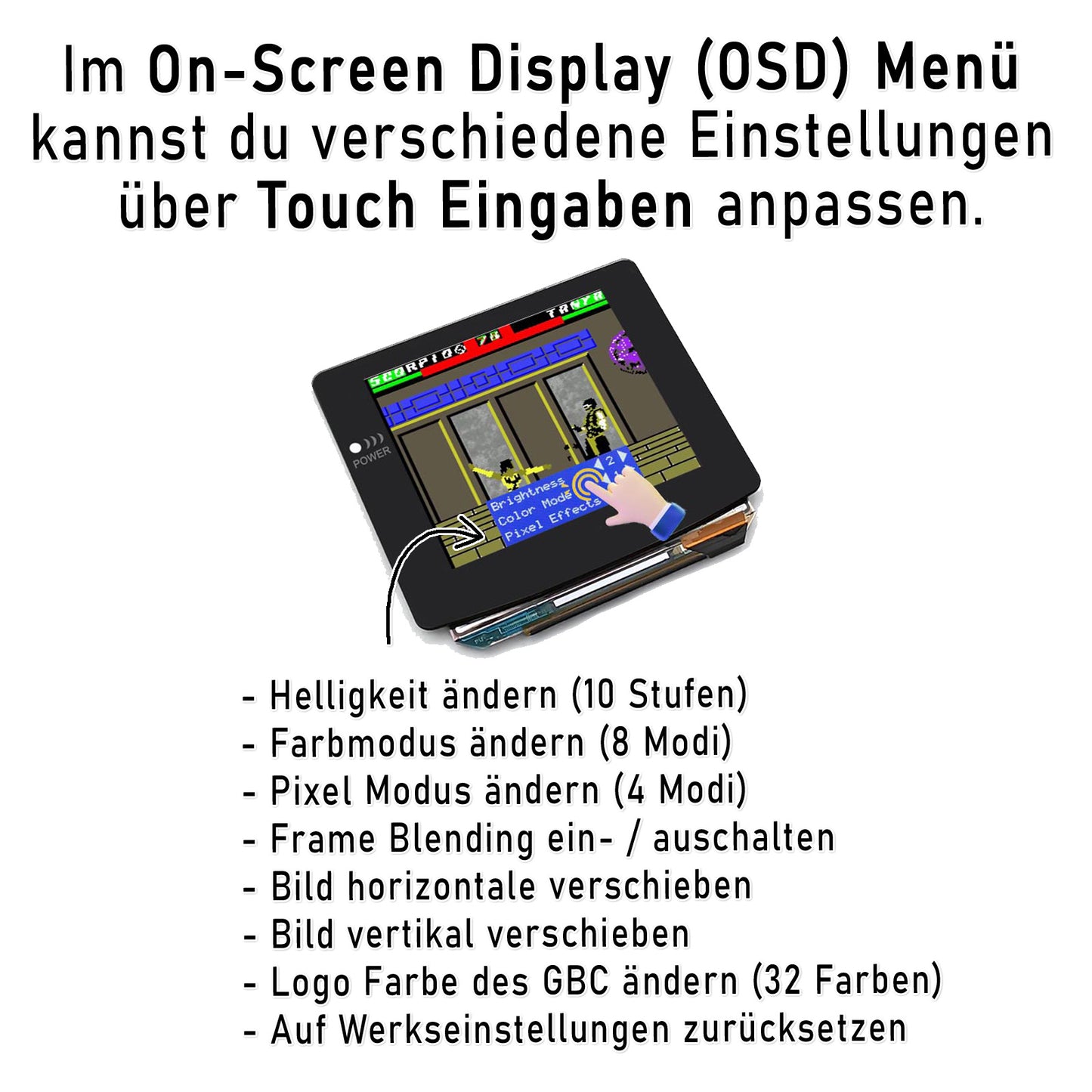 HISPEEDIDO GBC Laminated Q10 AMOLED Set mit OSD und XXL Display für GameBoy Color