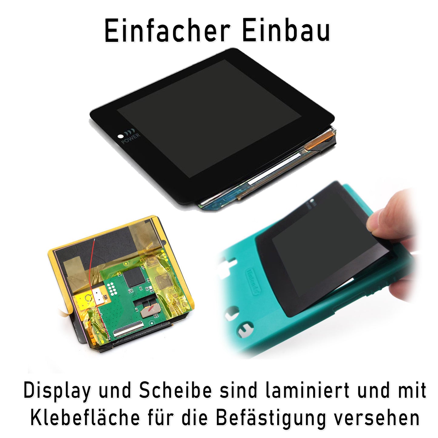 HISPEEDIDO GBC Laminated Q10 AMOLED Set mit OSD und XXL Display für GameBoy Color