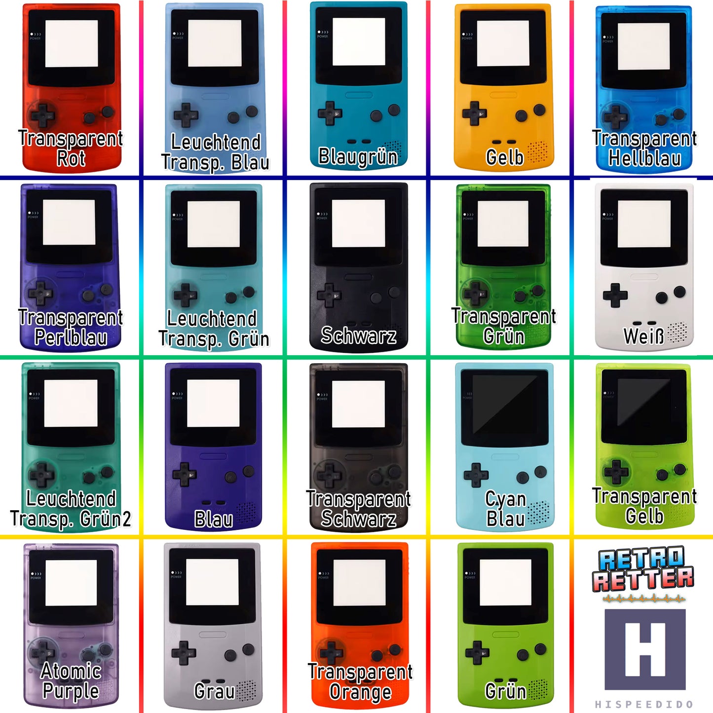 HISPEEDIDO GBC Gehäuse für Q10 AMOLED IPS Display Set für GameBoy Color