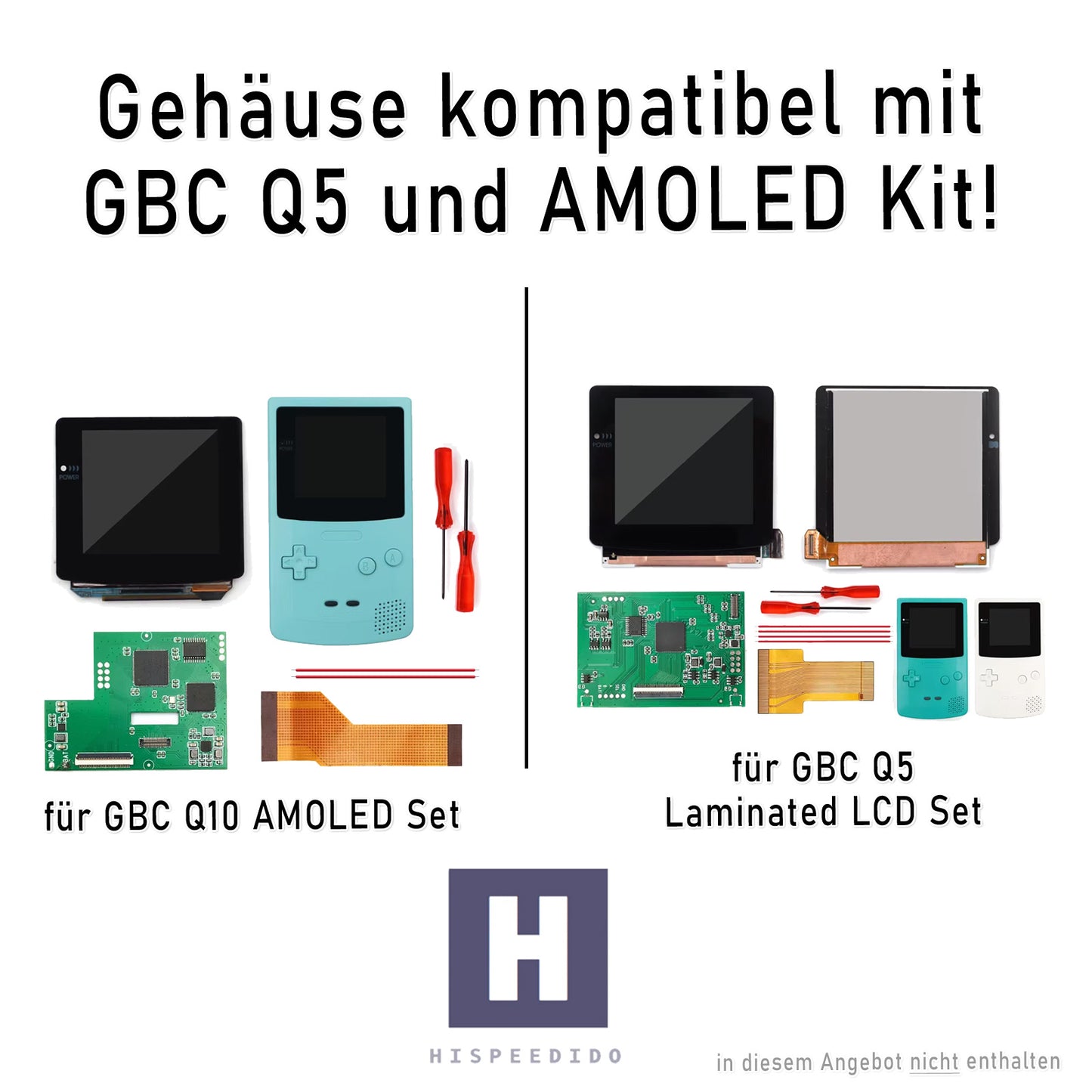 HISPEEDIDO GBC Gehäuse für Q10 AMOLED IPS Display Set für GameBoy Color