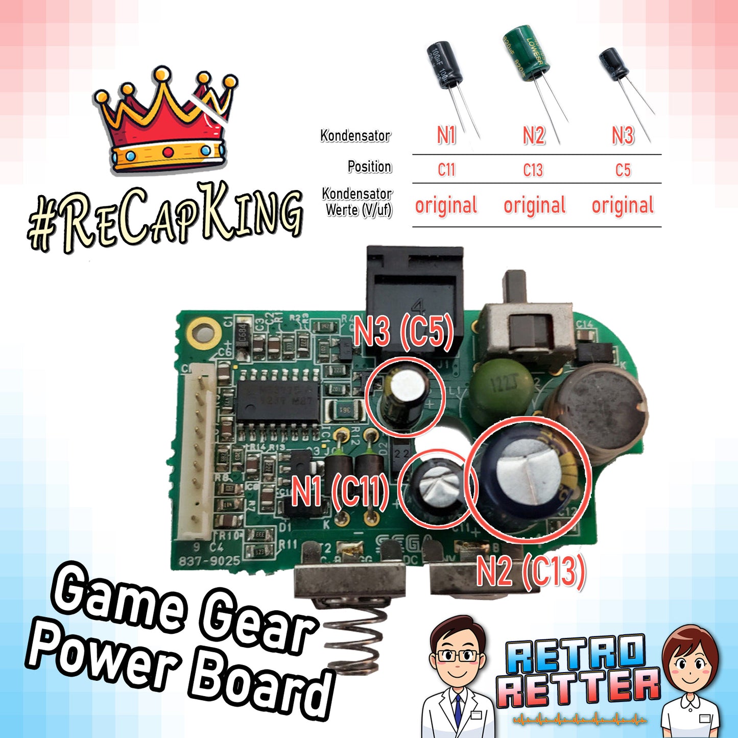 #ReCapKing Precision-Fix Kondensatoren Set - Sega Game Gear Set Auswahl -