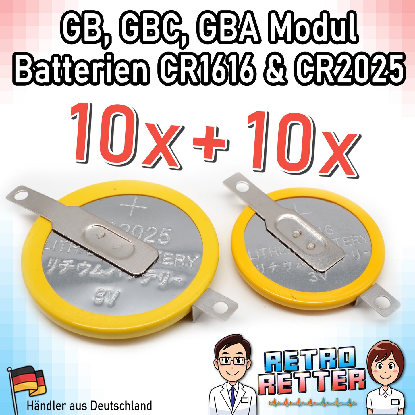 CR1616 / CR2025 Knopfzellen Batterie mit Lötfahne für GAME BOY Modul Speicherstand