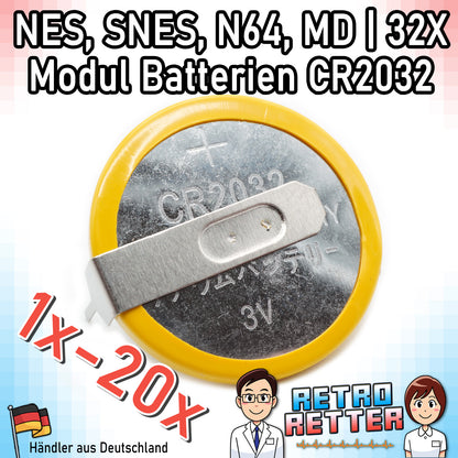 CR2032 Spielstand Batterien für Nintendo & Sega Module - N64 | NES | SNES | Mega Drive -