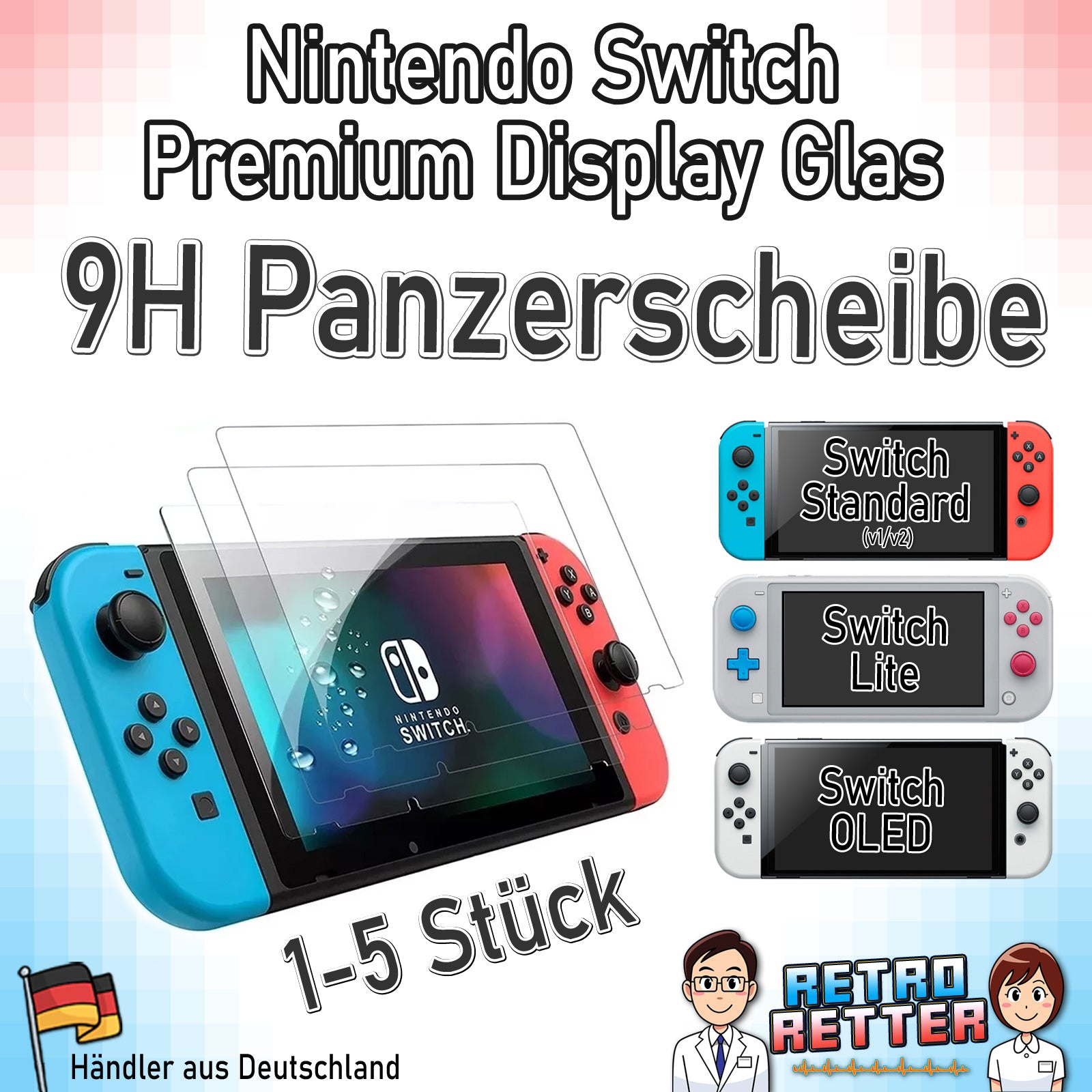 2x Display Panzerfolie für Nintendo Switch Konsolen (V1/V2/Lite/OLED)